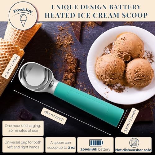 Heated Ice Cream Scoop Rechargeable, Electric Warming Ice Cream Scooper with LED Display, Heats to 158°F for Hard Ice Cream, Easy for Seniors & Kids, IP67 Waterproof (Retro Mint, 2oz) - Image 4