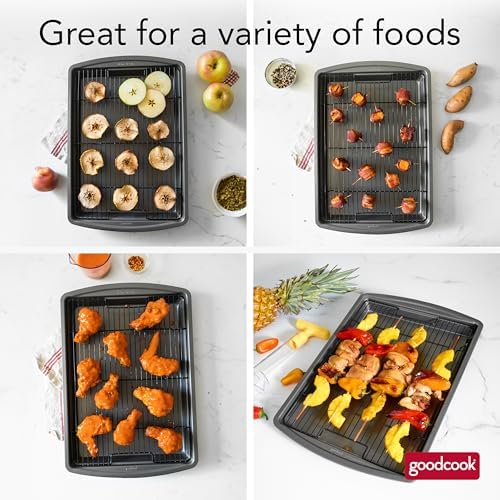 GoodCook 15” x 10.5” Nonstick Carbon Steel Baking Pan & Raised Wire Rack – Pizza Crisper,Crispy Bacon,Multipurpose Cooking Sheet Pan,Cooling Rack,Kitchen Cookware Set,Dishwasher Safe,(Pack of 12) - Image 3