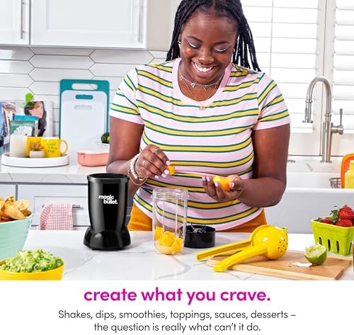 magic bullet Blender Set, 7-Piece Set, 250W Blender and Food Processor, 2 Blending Cups, Cross Blade, Compact Design, Smoothies, Sauces, Black, MBR-0701AK - Image 5