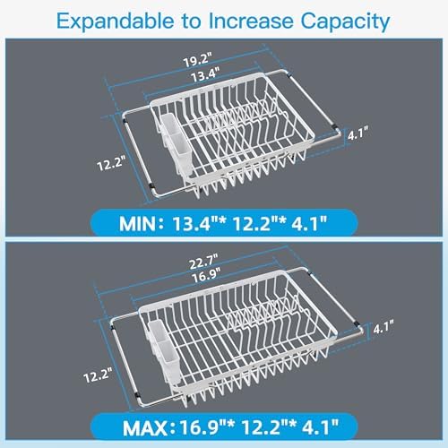 JASIWAY White Dish Drying Rack Over the Sink with Utensil Holder - Image 4