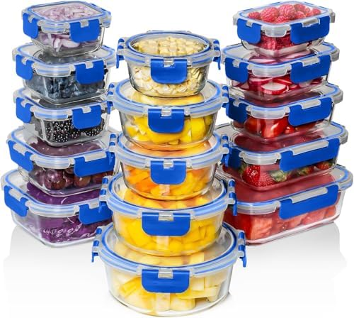 Razab 30 PC Glass Food Storage Containers with Lids - Reusable Glass Meal Prep Containers for Lunch and Leftovers - Airtight & Leakproof Snap Locking Lids - Oven, Freezer, Microwave, Dishwasher Safe by RazabHomeGoods