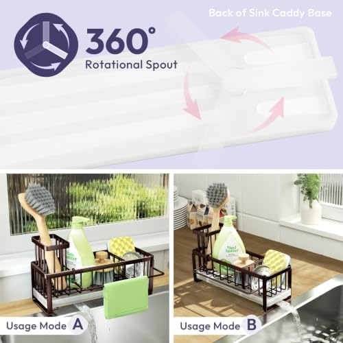 SWTYMIKI Sponge Holder for Kitchen Sink - Sink Caddy with Brush Holder Self-draining Sponge Caddy Organizer with Divider Stainless Steel Kitchen Accessories Storage for Countertop, Bronze - Image 2