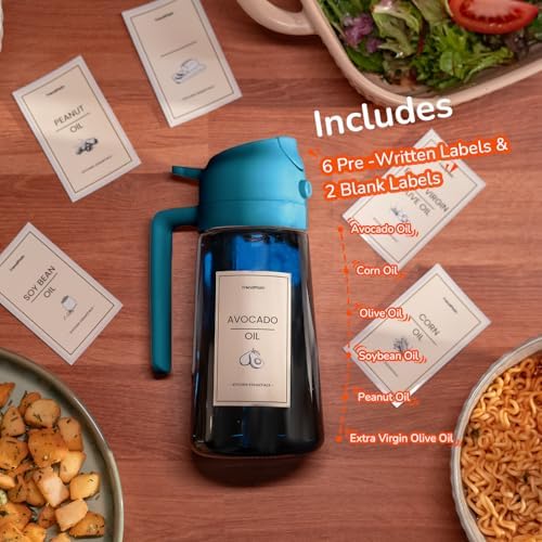 TrendPlain 16oz/470ml Blue Glass Olive Oil Sprayer for Cooking - 2 in 1 Olive Oil Dispenser for Kitchen Gadgets, Air Fryer, Salad, and BBQ (1 Pack, Black & Navy) - Image 2