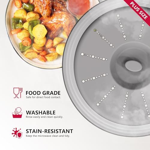 WVM Microwave Splatter Cover Vented for Food with Hook Hole, Splatter Guard & Colander Kitchen Gadget for Food, Meal Prep, Grey, L(13.39"x3.94")-Pack of 1 - Image 3