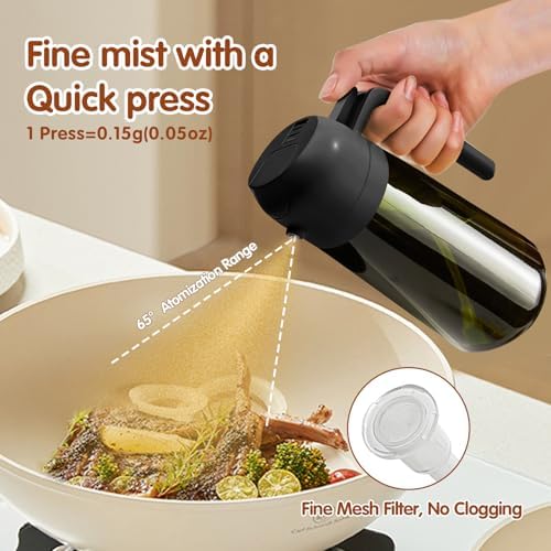 YARRAMATE 16oz/470ml 2PCS Light Blockage Dark Oil Sprayer for Cooking, 2 in 1 Olive Oil Dispenser Bottle for Kitchen, Green Glass Oil Bottle, Food-Grade Oil Mister for Air Fryer, BBQ (Black & White) - Image 4