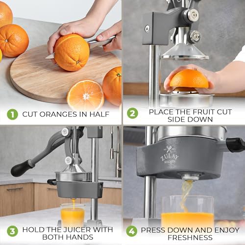 Zulay Kitchen Cast Iron Juicer, Orange Manual Juicer, Citrus Press, Grey - Image 4