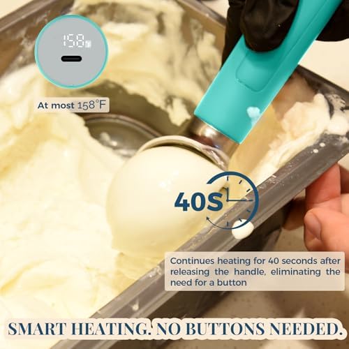 Heated Ice Cream Scoop Rechargeable, Electric Warming Ice Cream Scooper with LED Display, Heats to 158°F for Hard Ice Cream, Easy for Seniors & Kids, IP67 Waterproof (Retro Mint, 2oz) - Image 2