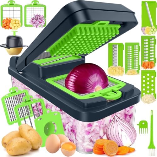 12-in-1 Vegetable Chopper with 7 Blades, Food Veggie Cutter, Green by SpaceHacks