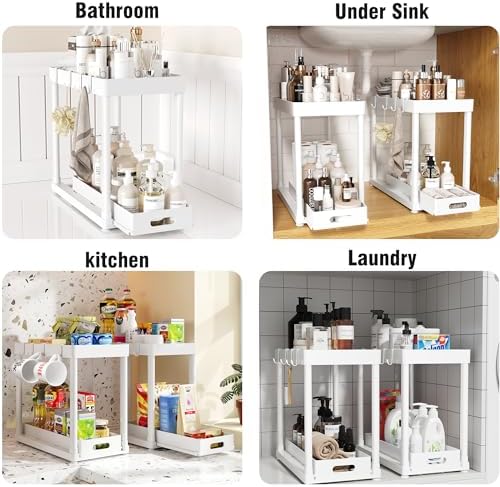2 Pack Pull-Out Storage Organizers, Under Sink Organizer and Storage for Bathroom & Kitchen,Multi-Purpose Under Cabinet Organizers and storage Black - Image 6