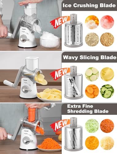 Geedel Rotary Cheese Grater Vegetable Shredder With 6 Interchangeable Blades No Slip Suction Base, Mandoline Slicer & Food Chopper for Cheese, Ice, Nuts, Vegetables, Veggie - Image 3