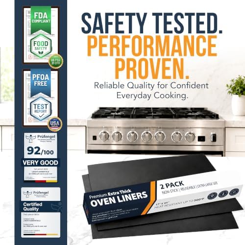 Oven Liners for Bottom of Oven - 2 Pack Large Heavy Duty Mats, 17”x25” Non-Stick Reusable Liner for Electric, Gas, Toaster Ovens, Grills - BPA & PFOA Free Kitchen Accessory to Keep Oven Clean (Black) - Image 6