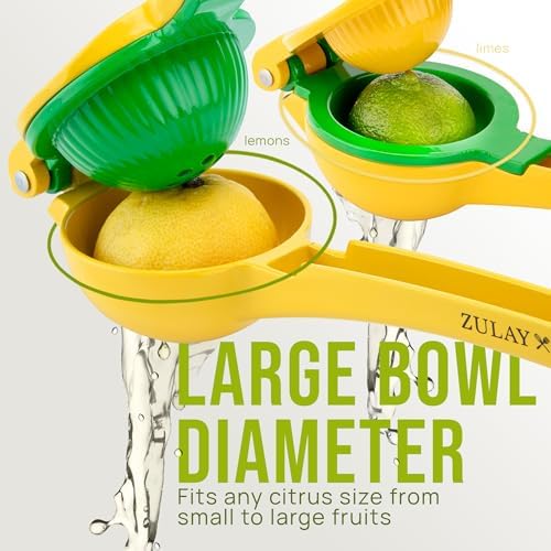 Zulay Metal 2-In-1 Lemon Squeezer Manual - Sturdy, Max Extraction Hand Juicer Lemon Squeezer Gets Every Last Drop - Easy to Clean & Use Citrus Juicer-Yellow/Green - Image 2