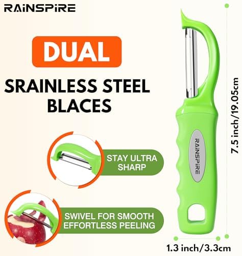 Rainspire Vegetable Peeler Potato Peelers for Kitchen, Sharp Stainless Steel Blades Veggie, Comfortable Handle Fruit Peeler, Carrot Peeler Apple Peeler Dishwasher Safe (2, Green) - Image 2