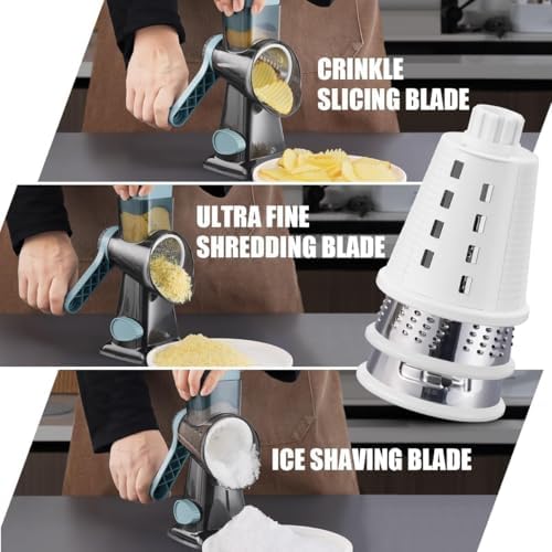 KEOUKE Rotary Cheese Grater, Hand Crank Shredder Slicer, Snow Cone Maker - Image 2