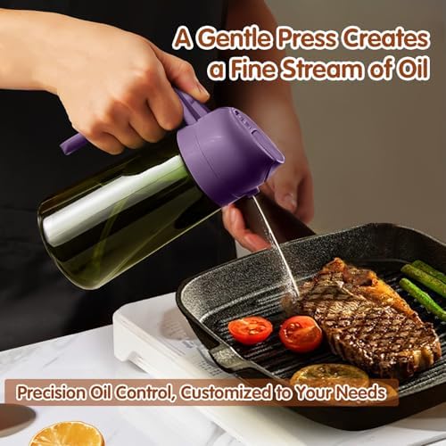 YARRAMATE 2Pcs 16oz/470ml Dark Green Oil Sprayer for Cooking with Stickers, Food-grade Premium 2 in 1 Olive Oil Dispenser Bottle for Kitchen Gadgets, Air Fryer, Salad, Frying, BBQ (Black&Purple) - Image 5