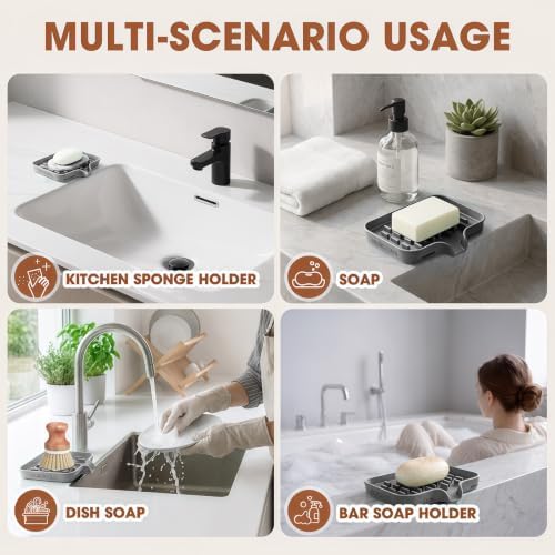 CAKETIME 3 in 1 Silicone Soap Dish with Drainage Holes for Bathroom Shower Caddy Kitchen Counter Bar Sponge Holder Drying Rack Sink Organizer Essentials Apartment Home Household Must Haves - Image 5