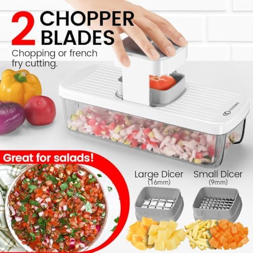 KEOUKE 8-in-1 Vertical Vegetable Chopper Mandoline Slicer with Container White - Safe Tap Out Dicer with Hand Guard for Kitchen Easy Food Prep, Onion Potato Veggie Fruit - Image 4