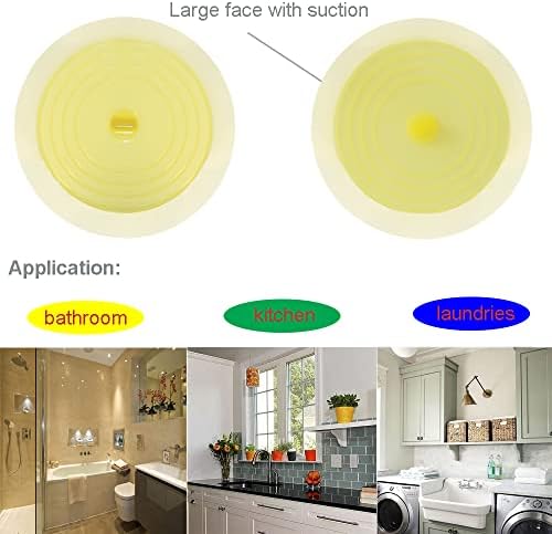 V-TOP Bathtub Drain Plug 2 Pack, 6 inches Large Silicone Tub Stopper Hair Stopper Flat Suction Cover for Kitchen Bathroom and Laundry (Yellow Transparent) - Image 7