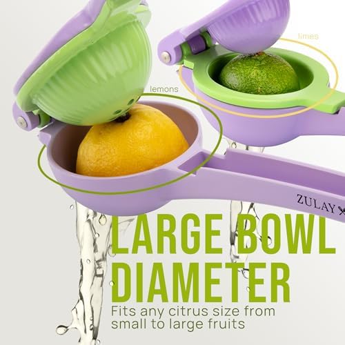 Zulay Kitchen Metal 2-in-1 Lemon Squeezer - Sturdy Max Extraction Hand Juicer Lemon Squeezer Gets Every Last Drop - Easy to Clean Manual Citrus Juicer - Easy-Use Lemon Juicer Squeezer - Purple/Lime - Image 2