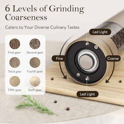 Ultrean Electric Salt and Pepper Grinder Set, Rechargeable,Brown - Image 3