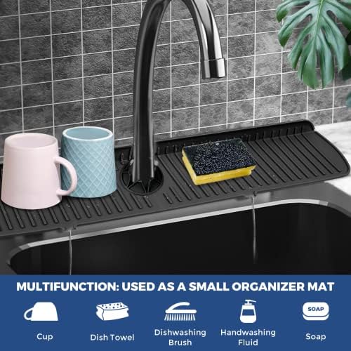 BFONS Silicone Faucet Handle Drip Catcher Tray, 24in x 5.55in, Black - Image 3