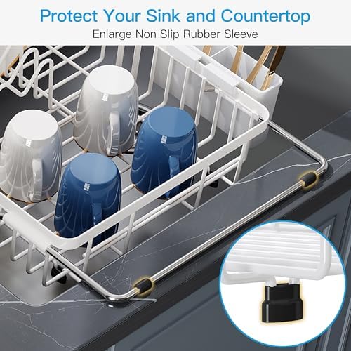 JASIWAY White Dish Drying Rack Over the Sink with Utensil Holder - Image 7