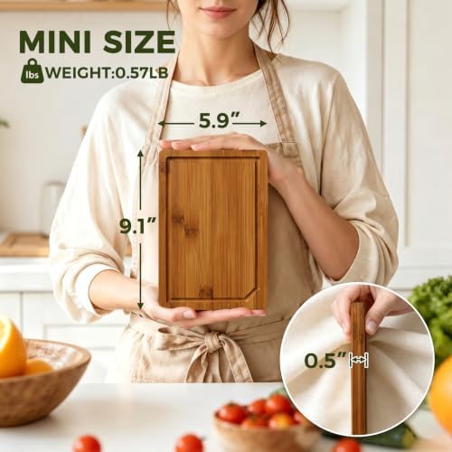 Kikcoin 9"×6" Small Bamboo Cutting Board with Handle, Deep-Carbonized - Image 2
