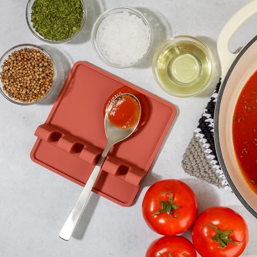 Zulay Kitchen Silicone Utensil Rest with Drip Pad for Multiple Utensils - BPA-Free, Heat-Resistant Spoon Rest & Spoon Holder for Stove Top - Kitchen Utensil Holder for Ladles & Tongs - Canyon Rose - Image 6