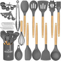 Umite Chef Kitchen Cooking Utensils Set, 33 pcs Non-stick Silicone Spatula Set with Holder, Woodle Handle Heat Resistant Gadgets Utensil (Gray) by UmiteChef