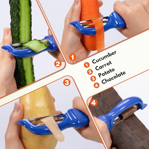 Rainspire Vegetable Peeler Potato Peelers for Kitchen, Sharp Stainless Steel Blades Veggie, Comfortable Handle Fruit Peeler, Carrot Peeler Apple Peeler Dishwasher Safe, Dark Blue, 2-Pack - Image 7
