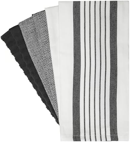 Premium Kitchen Towels 6 Pack 100% Cotton 20"x28" Dish Towels Black Striped - Image 3