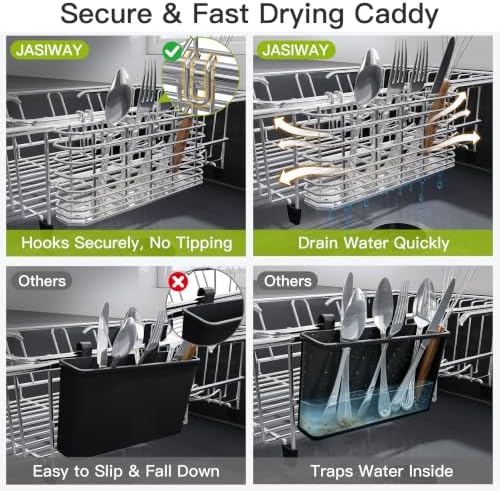 JASIWAY Stainless Steel Dish Drying Rack in Sink with Metal Utensil Holder - Image 3