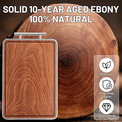 Titanium Cutting Boards For Kitchen,Ebony Wood Cutting Board,Double Sided Metal Chopping Board With Handle And Juice Groove, Idea Kitchen Appliances For Meat And Charcuterie - Image 2