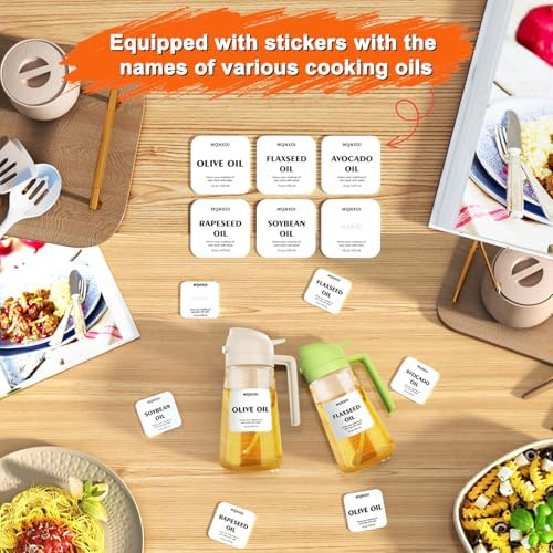 2 in 1 Glass Oil Sprayer & Dispenser,16oz/470ml Olive Cooking, Air Fryer, and Salad, for Kitchen Gadgets and Air Fryer Accessories, w/Stickers (White) - Image 2