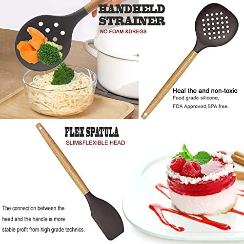 Cooking Utensils Set- 35 PCs Kitchen Utensils with Grater,Tongs, Spoon Spatula &Turner Made of Heat Resistant Food Grade Silicone and Wooden Handles Kitchen Gadgets Tools Set for Cookware - Image 6