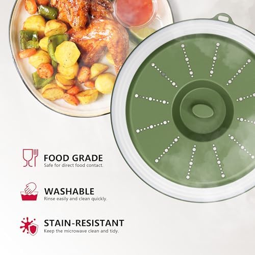 WVM Microwave Splatter Cover Vented for Food with Hook Hole, Splatter Guard & Colander Kitchen Gadget for Food, Meal Prep, Green, M(11"x3.26")-Pack of 1 - Image 3