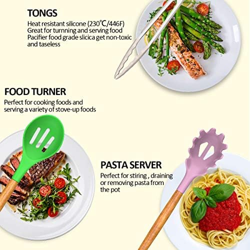 Umite Chef Kitchen Cooking Utensils Set, 33 pcs Non-stick Silicone Cooking Kitchen Utensils Spatula Set with Holder, Wooden Handle Silicone Kitchen Gadgets Utensil Set (Colorful) - Image 3