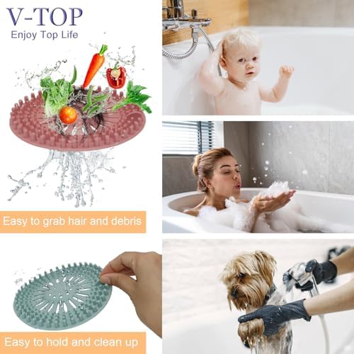 Shower Drain Hair Catcher Tub Stopper, V-TOP Drain Cover for Shower to Catcher Hair, Silicone Bathtub Drain Plug Suit for Bathroom Kitchen and Laundry, 4 Pack - Image 6