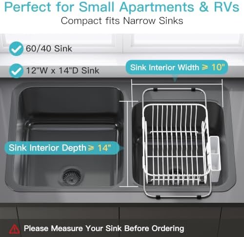 JASIWAY White Dish Drying Rack in Sink with Utensil Holder, RV, Apartment - Image 3