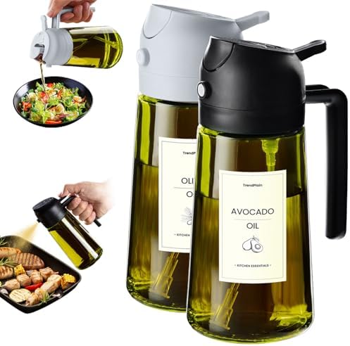 TrendPlain - Original 16oz/470ml Olive Oil Dispenser Bottle for Kitchen Gadgets and Air Fryer Accessories - Olive Oil Sprayer for Cooking w/Stickers - Black&Ash by TrendPlain