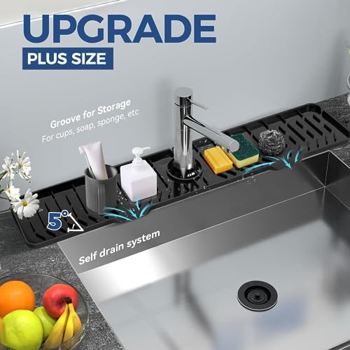 24" Splash Guard Plus Size Silicone Sink Faucet Drying Mat Handle Drip Catcher Tray Dish Sponge Holder Kitchen Accessories Protector Home Organization Gadgets Organizer - Image 4