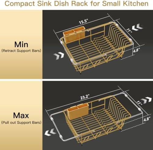JASIWAY Gold Dish Drying Rack in Sink, Dish Drainer with Utensil Holder - Image 4