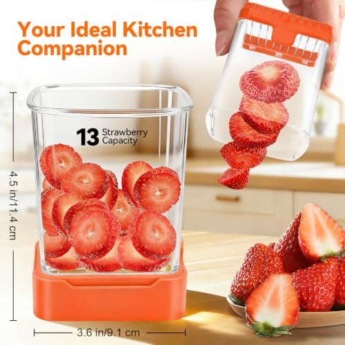 Strawberry Slicer Cup, Fruit Cutter – Quick-Slice, Meal Prep, Orange - Image 2