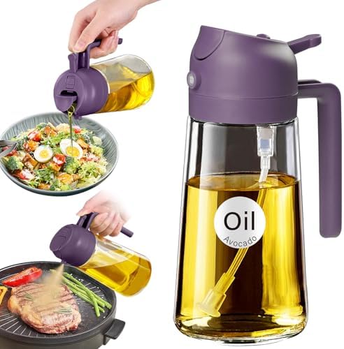 YARRAMATE 16 oz 2-in-1 Glass Olive Oil Sprayer for Cooking, Purple by YARRAMATE
