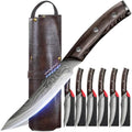 SYOKAMI Steak Knives Set of 6, Portable Leather Roll & Individual Sheaths by SYOKAMI
