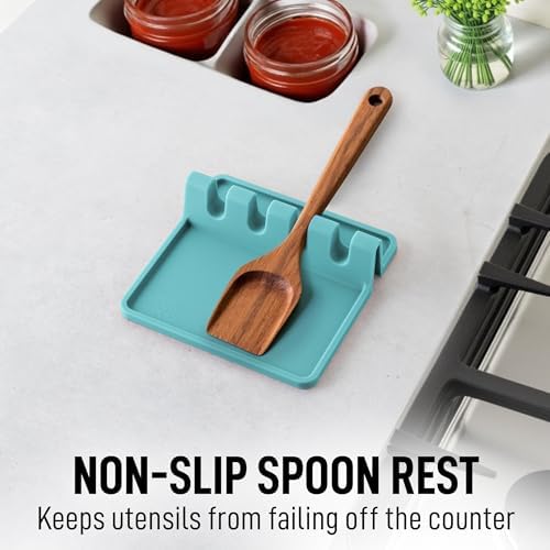 Zulay Kitchen Silicone Utensil Rest with Drip Pad for Multiple Utensils - BPA-Free, Heat-Resistant Spoon Rest & Spoon Holder for Stove Top - Kitchen Utensil Holder for Ladles & Tongs - Aqua Sky - Image 5