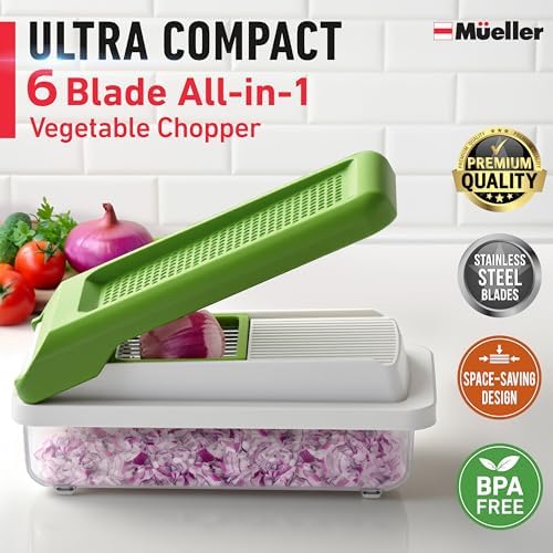 Mueller Vegetable Chopper, Mandoline Slicer, Food Veggie Chopper, Cheese Grater, Onion Vegetable Cutter with Container, Dicer, Kitchen Gadgets & Essentials, White Sand/Green - Image 2