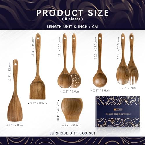Wooden Spoons for Cooking, 8-Piece Acacia Wood Utensil Gift Set - Image 2