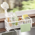SWTYMIKI Sponge Holder for Kitchen Sink - Sink Caddy with Brush Holder Self-draining Sponge Caddy Organizer with Divider Stainless Steel Kitchen Accessories Storage for Countertop, White by SwtyMiki-TidyHomeSweetLife