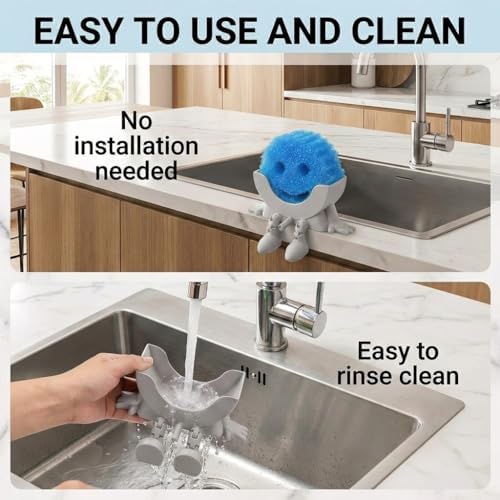 Creative Drainage Sponge Holder: Traceless Glue, 3D Printed Funny Kitchen Sink Holder, Keeps Sponge Dry – for Scrub Daddy (1, Grey) - Image 6